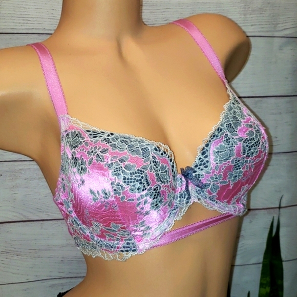 Victoria's Secret Dream Angels Lined Demi Bra 32DD 32E Pink gray silver … - Picture 3 of 10